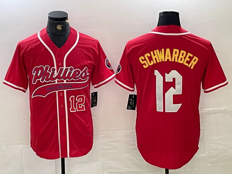 Authentic NBA jerseys with player patches -Philadelphia Phillies #12 Kyle Schwarber Red 2024 City Connect Limited Stitched Baseball Jerseys