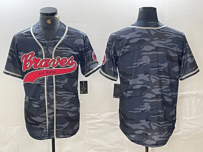 NBA jerseys with name and number customization -Atlanta Braves Blank Gray Camo Cool Base With Patch Stitched Baseball Jersey