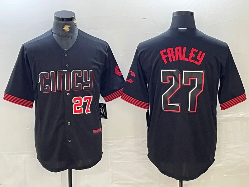 Custom NBA jerseys for sale -Cincinnati Reds #27 Jake Fraley Number Black 2023 City Connect Cool Base Stitched Baseball Jerseys