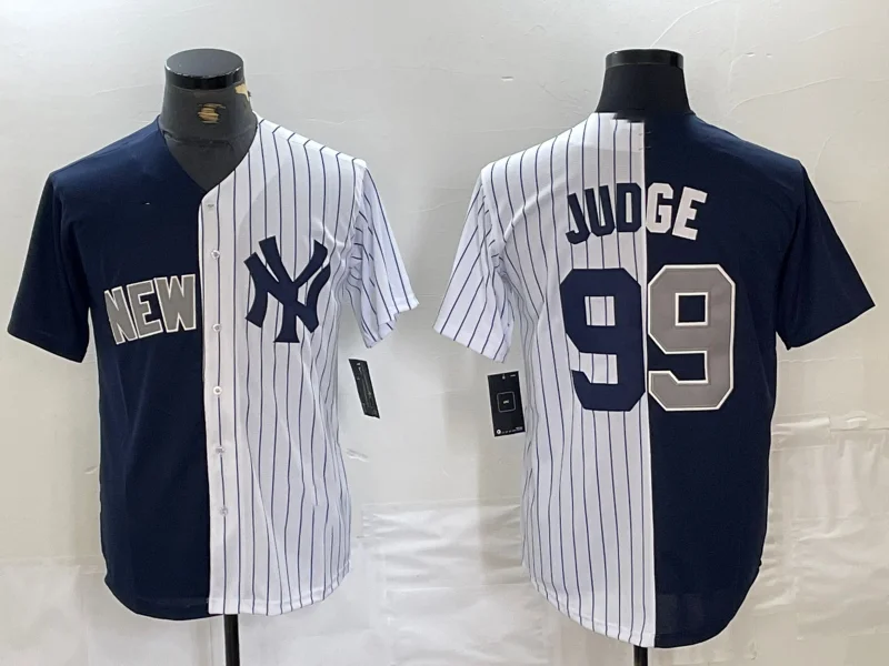 NBA team jerseys for everyday use -New York Yankees #99 Aaron Judge Navy White Split Stitched Baseball Jersey