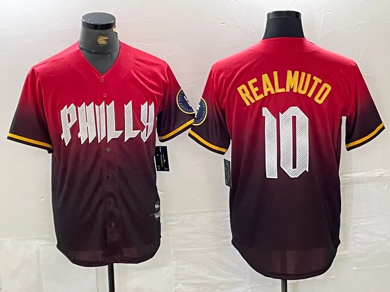 Custom NBA jerseys with numbers -Philadelphia Phillies #10 JT Realmuto Red 2024 City Cool Base Baseball Jersey