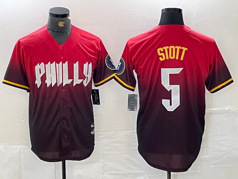 NBA jerseys with commemorative patches -Philadelphia Phillies #5 Bryson Stott Red 2024 City Cool Base Baseball Jersey