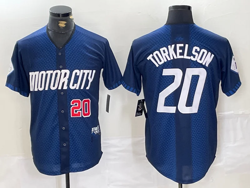 Authentic NBA jerseys with player patches -Detroit Tigers #20 Spencer Torkelson Number 2024 Navy City Connect Cool Base Limited Stitched Baseball Jerseys