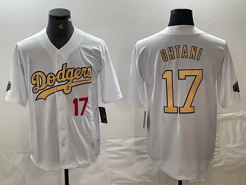 NBA jerseys with commemorative designs -Los Angeles Dodgers #17 Shohei Ohtani Number White 2022 All Star Stitched Cool Base Baseball Jerseys