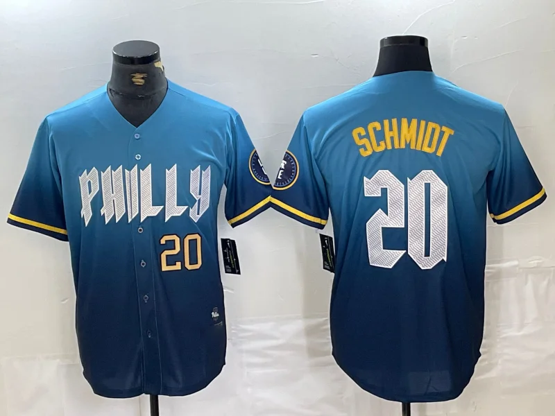 NBA jerseys with commemorative designs -Philadelphia Phillies #20 Mike Schmidt Blue 2024 City Cool Base Baseball Jersey