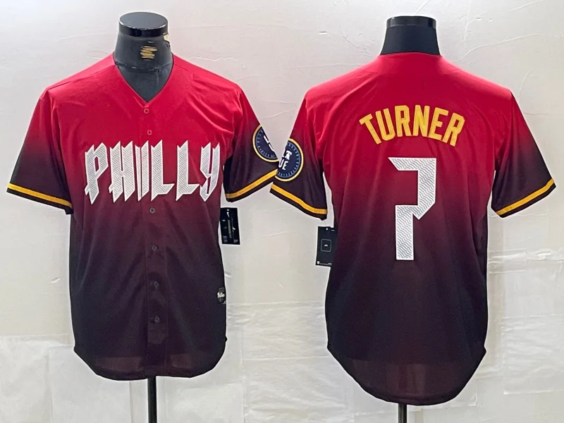 NBA jerseys for casual wear -Philadelphia Phillies #7 Trea Turner Red 2024 City Cool Base Baseball Jersey