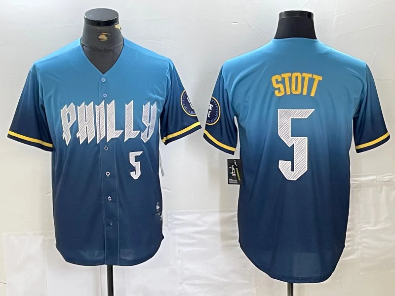 Stylish NBA jerseys for everyday wear -Philadelphia Phillies #5 Bryson Stott Blue 2024 City Player Number Cool Base Stitched Baseball Jersey