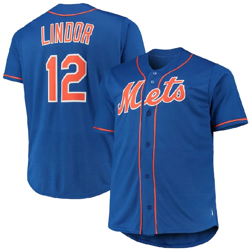 NBA team jerseys for everyday use -New York Mets #12 Francisco Lindor Royal Big & Tall Replica Player Jersey Stitched Baseball Jersey