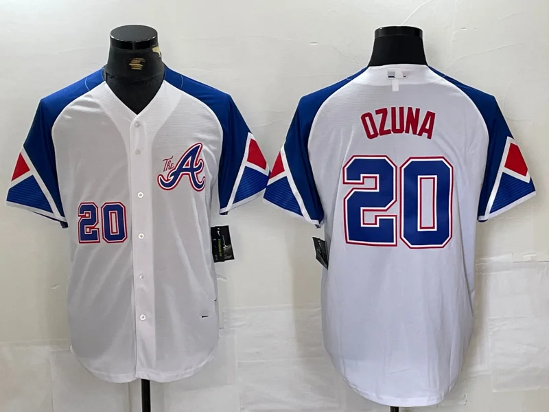 NBA jerseys with team logos -Atlanta Braves #20 Marcell Ozuna Number White 2023 City Connect Flex Base Stitched Baseball Jerseys