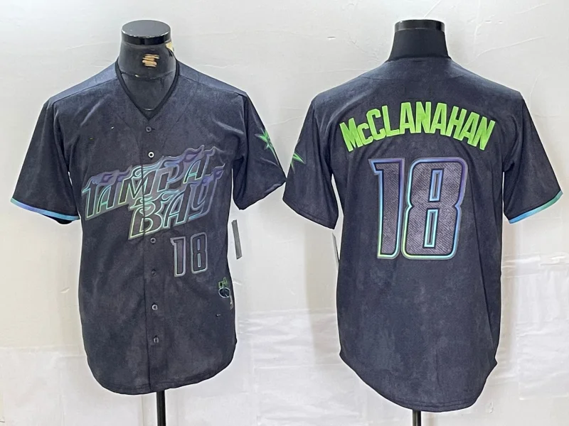 Official NBA jerseys with player updates -Tampa Bay Rays #18 Shane McClanahan Number Charcoal 2024 City Connect Limited Stitched Baseball Jerseys