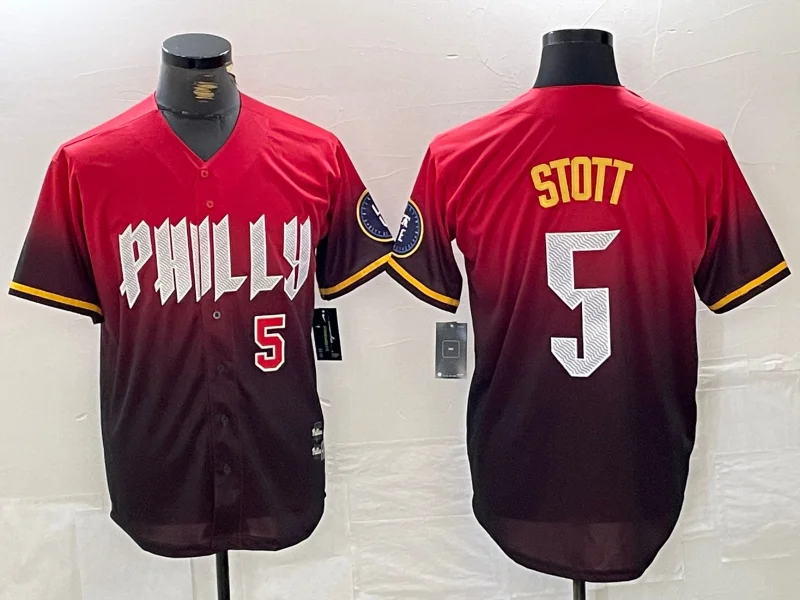 NBA jerseys for game day events -Philadelphia Phillies #5 Bryson Stott Red 2024 City Player Number Cool Base Baseball Jersey