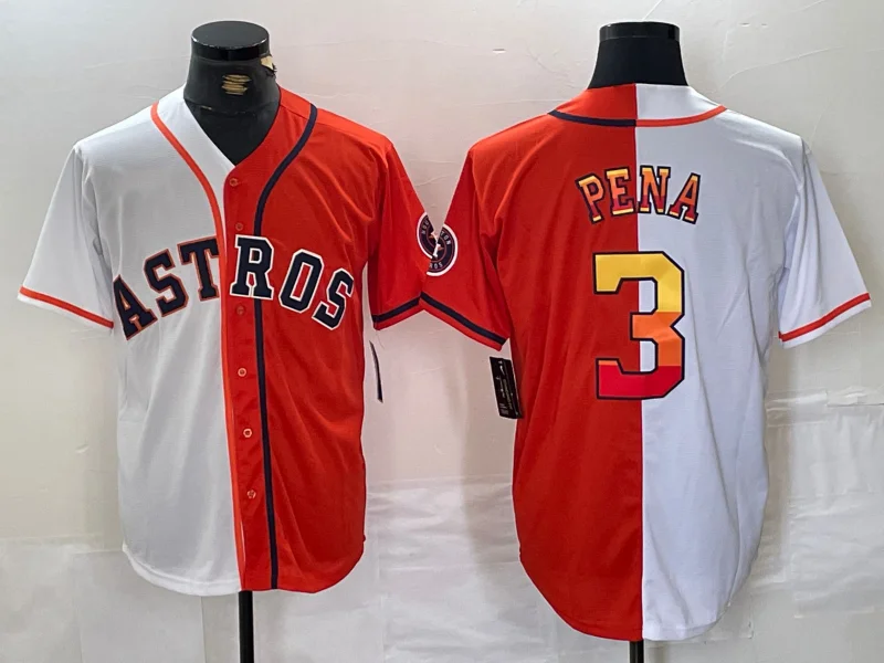 Buy NBA jerseys with custom names -Houston Astros #3 Jeremy Pena White Orange Split Stitched Baseball Jersey