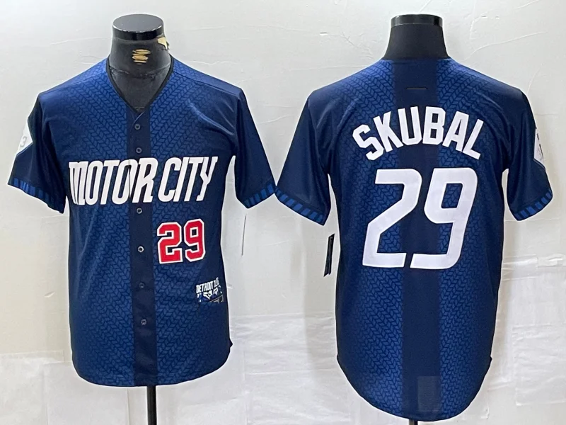 Custom NBA jerseys with numbers -Detroit Tigers #29 Tarik Skubal Number 2024 Navy City Connect Cool Base Limited Stitched Baseball Jersey