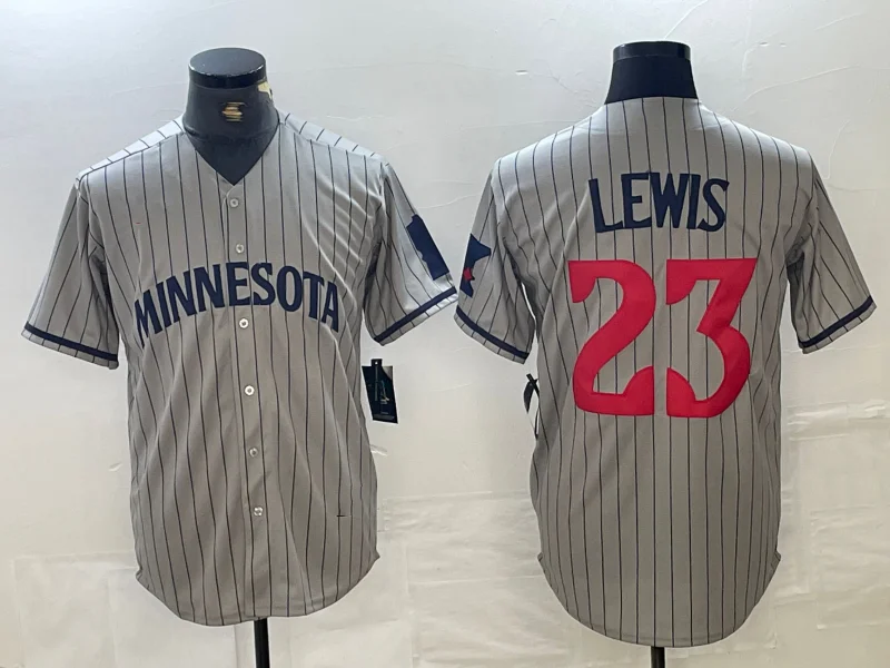 NBA jerseys with embroidered logo -Minnesota Twins #23 Royce Lewis 2023 Grey Home Team Cool Base Stitched  Baseball Jersey