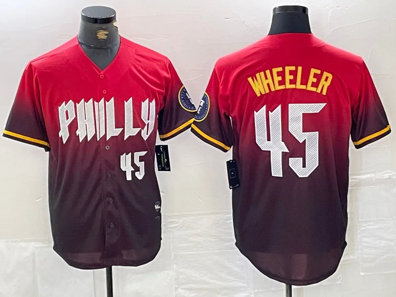 Limited edition NBA jerseys -Philadelphia Phillies #45 Zack Wheeler Red 2024 City Player Number Cool Base Baseball Jersey