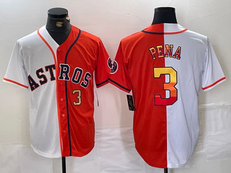 New NBA season jerseys -Houston Astros #3 Jeremy Pena Number White Orange Split Stitched Baseball Jersey