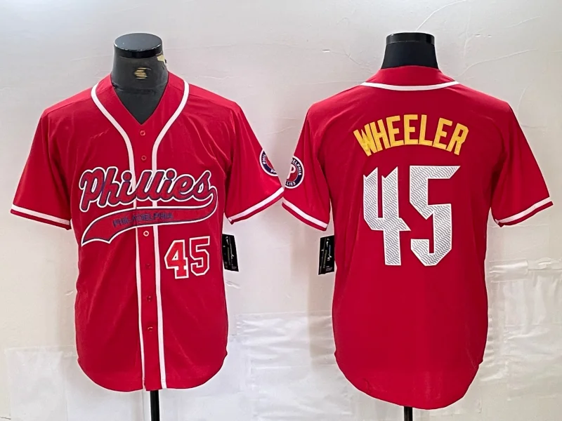 Best NBA jerseys for fans -Philadelphia Phillies #45 Zack Wheeler Number Red Cool Base Stitched Baseball Jerseys