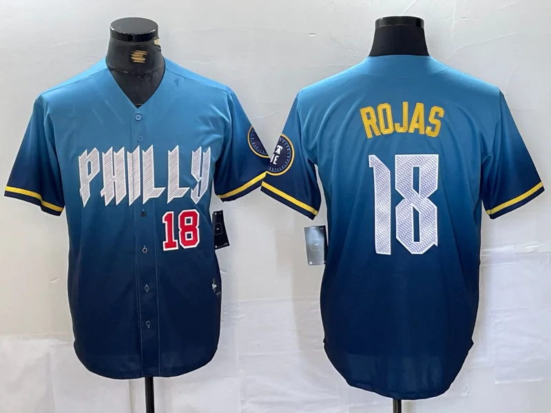 Limited-edition NBA jerseys for collectors -Philadelphia Phillies #18 Johan Rojas Number Blue 2024 City Connect Limited Stitched Baseball Jerseys