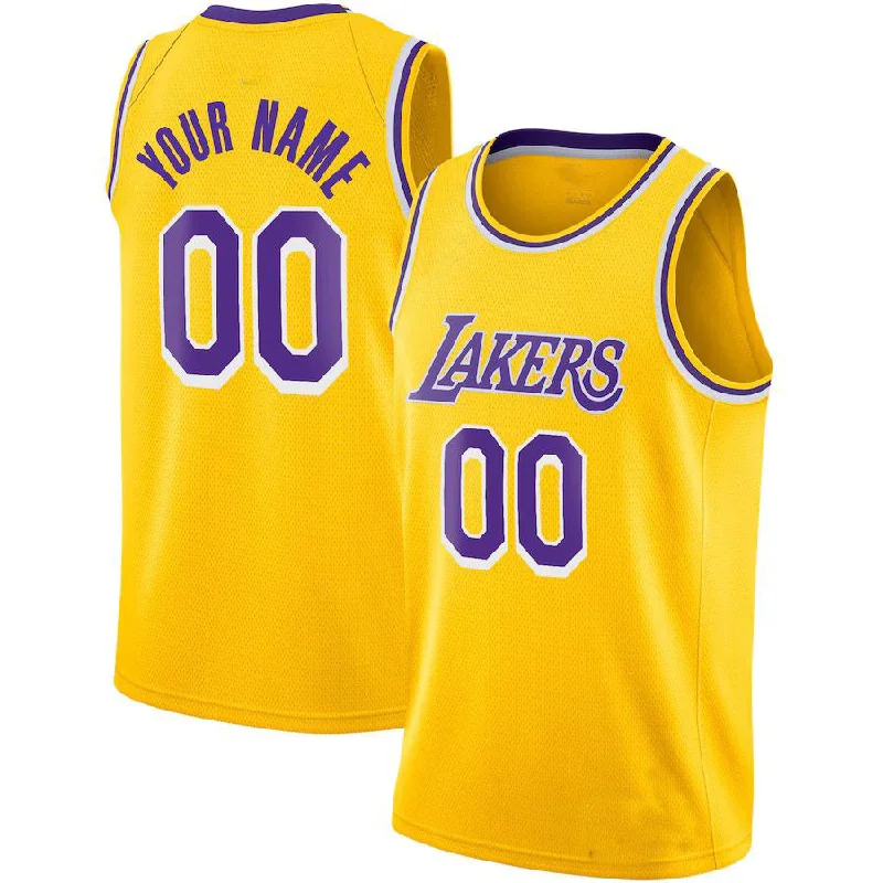 NFC retro football shirts -Custom LA.Lakers Swingman Jersey Gold Icon Edition Stitched Basketball Jersey