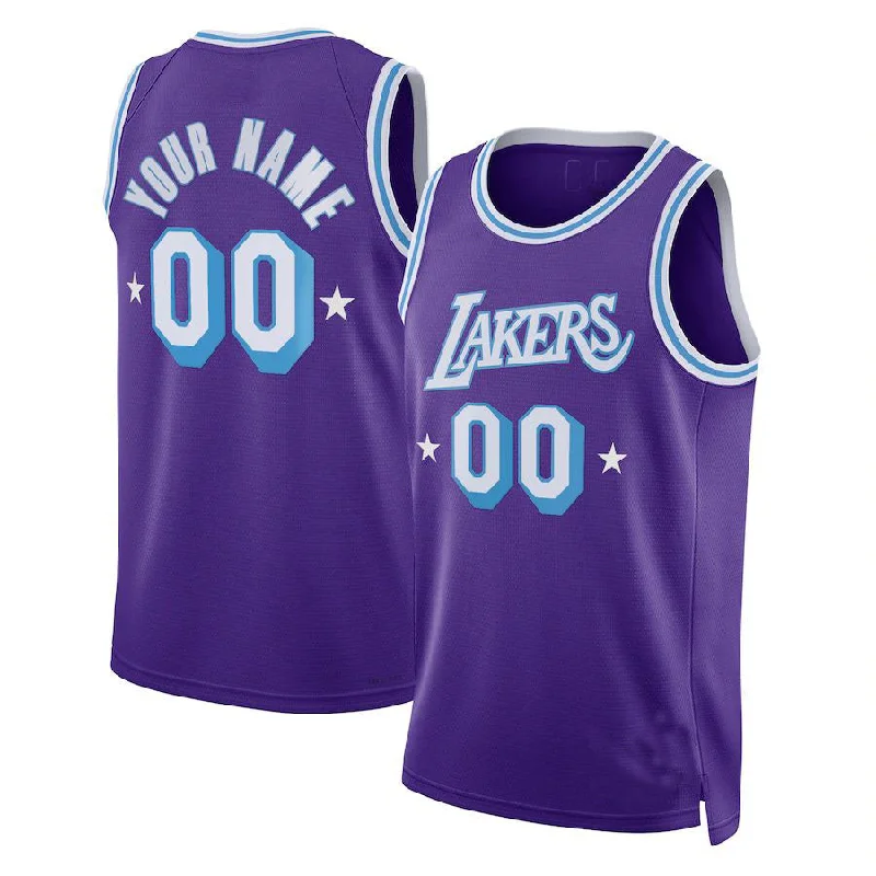 NFC jerseys with official logo -Custom LA.Lakers 2021-22 Swingman Jersey City Edition Purple Stitched Basketball Jersey