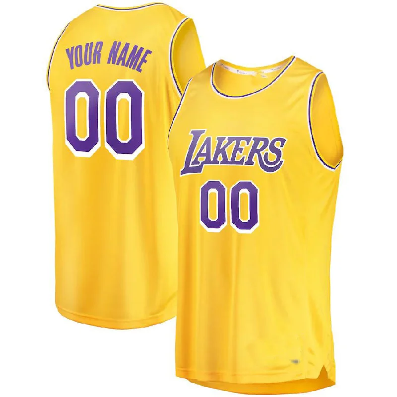 NFC jerseys for youth fans -Custom LA.Lakers Fanatics Branded 2018-19 Fast Break Replica Jersey Gold Icon Edition Stitched Basketball Jersey