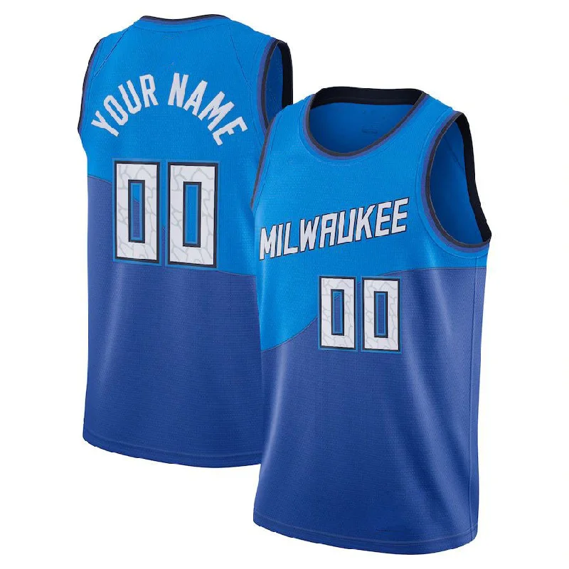 NFC jerseys with bold graphics -Custom M.Bucks 2020-21 Swingman Jersey Blue City Edition Statement Edition Stitched Basketball Jersey