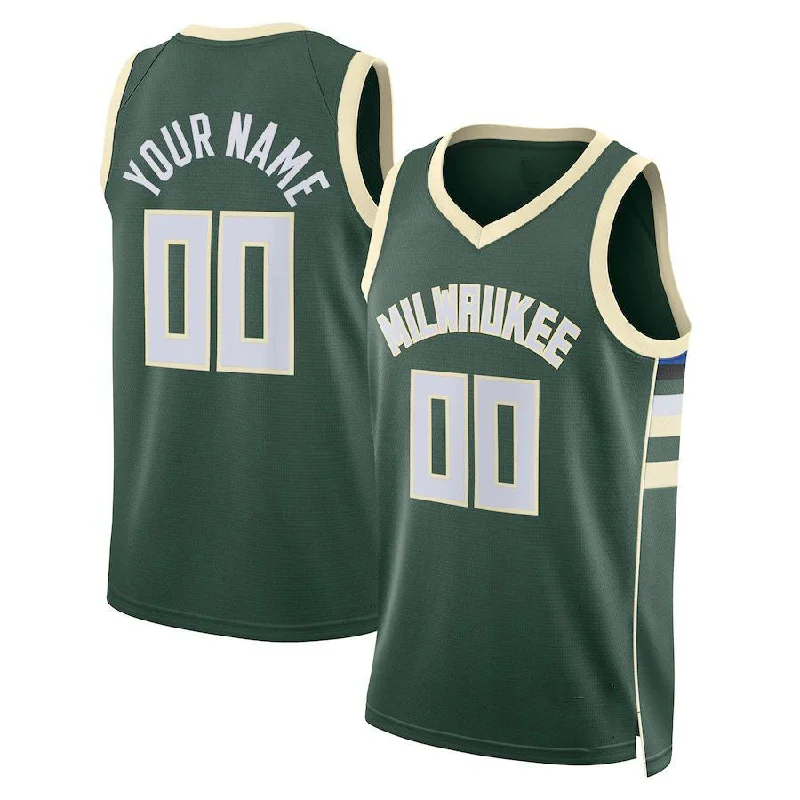 Shop NFC football shirts with embroidered designs -Custom M.Bucks Unisex 2022-23 Swingman Jersey Hunter Green Icon Edition Stitched Basketball Jersey