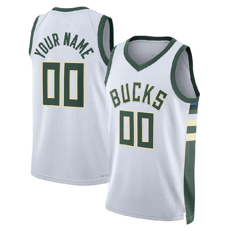 NFC jersey with bold colors -Custom M.Bucks Unisex 2022-23 Swingman Jersey White Association Edition Stitched Basketball Jersey