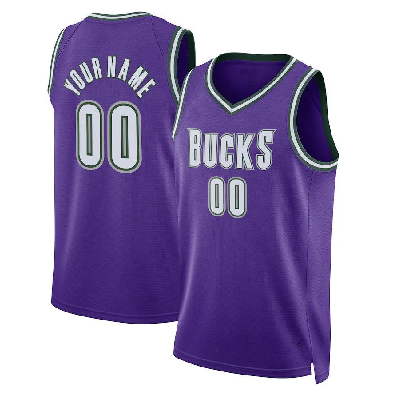 NFC jersey with commemorative season patch -Custom M.Bucks Unisex 2022-23 Custom Swingman Jersey Classic Edition Purple Stitched Basketball Jersey