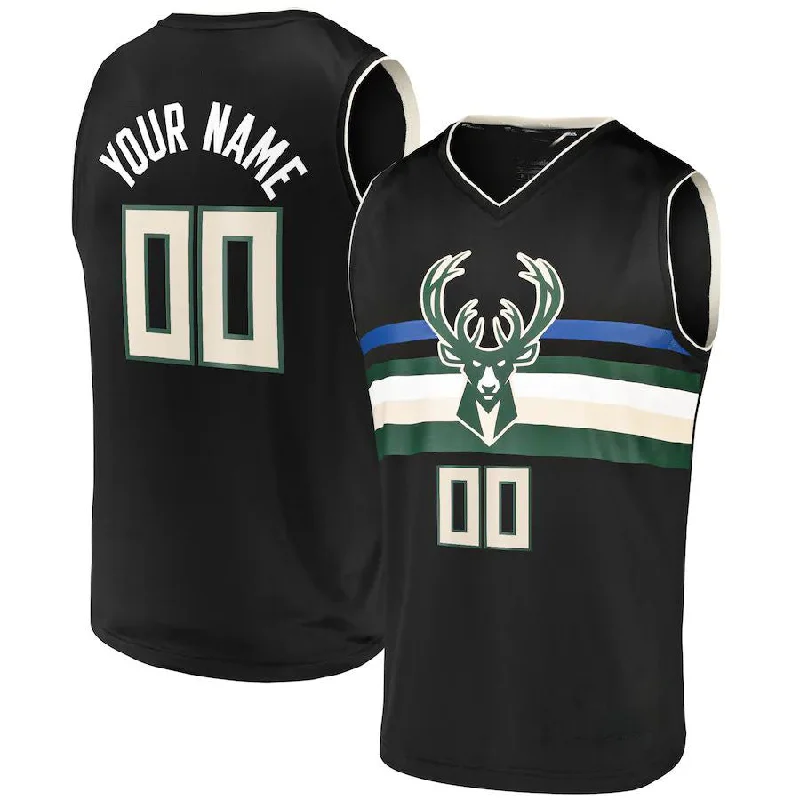 NFC jerseys with mesh and breathable fabric -Custom M.Bucks Fanatics Branded Fast Break Replica Jersey Black Statement Edition Stitched Basketball Jersey