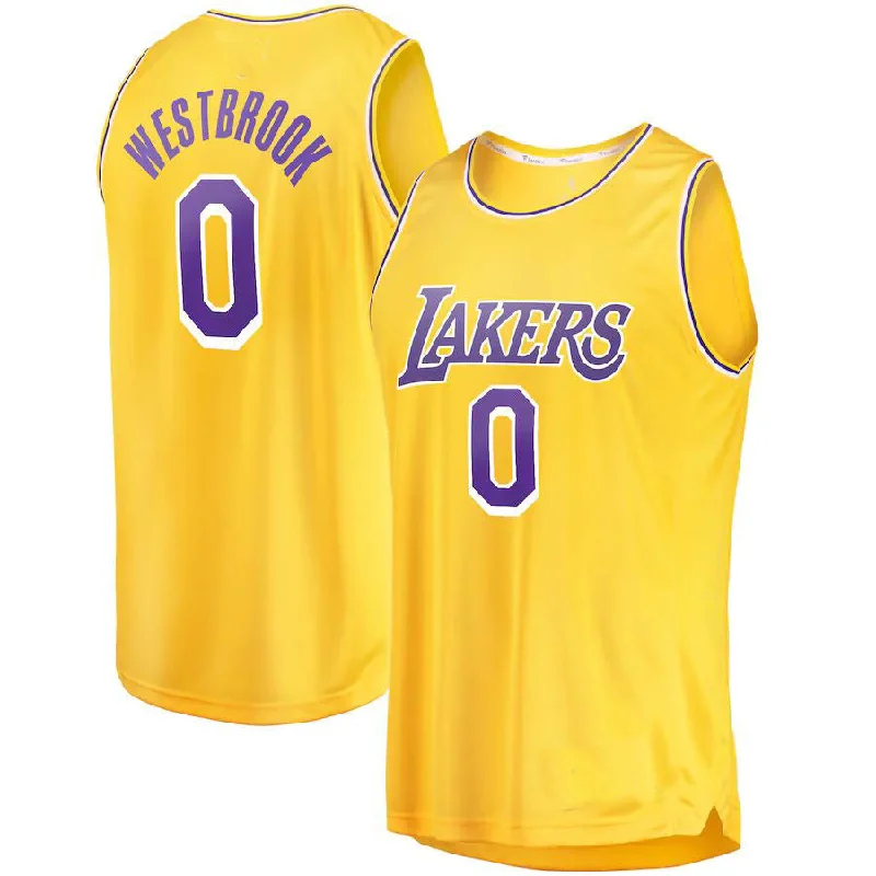 NFC jersey designs for casual wear -LA.Lakers #0 Russell Westbrook Fanatics Branded 2020-21 Fast Break Player Jersey Gold Icon Edition Stitched American Basketball Jersey