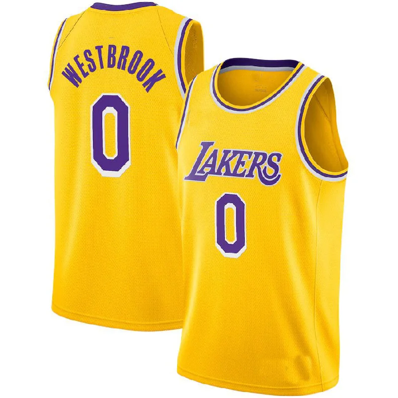 NFC jerseys with fan-favorite players -LA.Lakers #0 Russell Westbrook 2020-21 Swingman Player Jersey Gold Icon Edition Stitched American Basketball Jersey