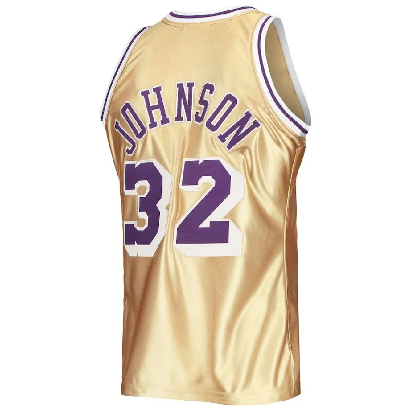 NFC jerseys with fan-favorite players -LA.Lakers #32 Magic Johnson Mitchell & Ness 75th Anniversary 1984-85 Hardwood Classics Swingman Jersey Gold Stitched American Basketball Jersey