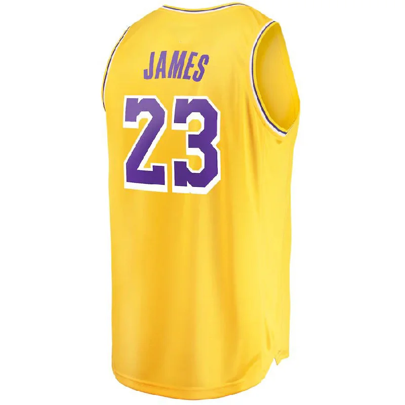 Shop NFC fan jerseys with player names -LA.Lakers #23 LeBron James  Fanatics Branded Fast Break Replica Player Jersey Icon Edition Gold Stitched American Basketball Jersey