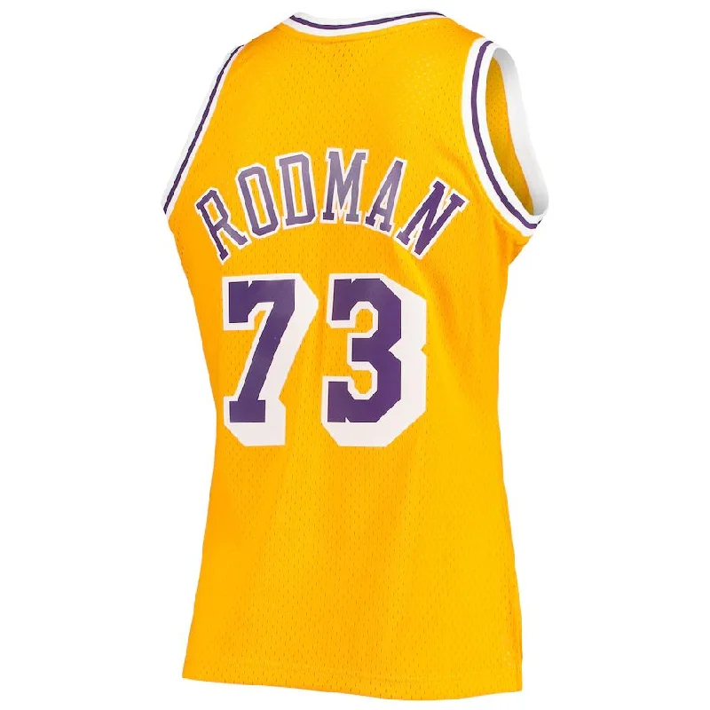 Buy NFC football jerseys online -LA.Lakers #73 Dennis Rodman Mitchell & Ness 1998-99 Hardwood Classics Swingman Jersey Gold Stitched American Basketball Jersey