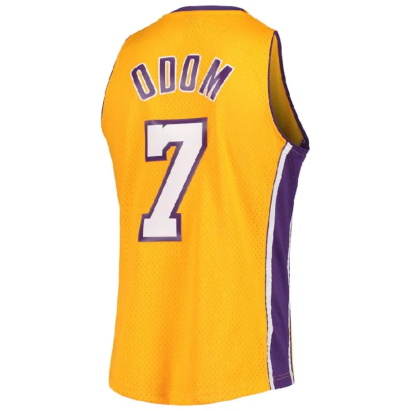 NFC official away football shirt -LA.Lakers #7 Lamar Odom Mitchell & Ness Hardwood Classics Swingman Jersey Gold Stitched American Basketball Jersey