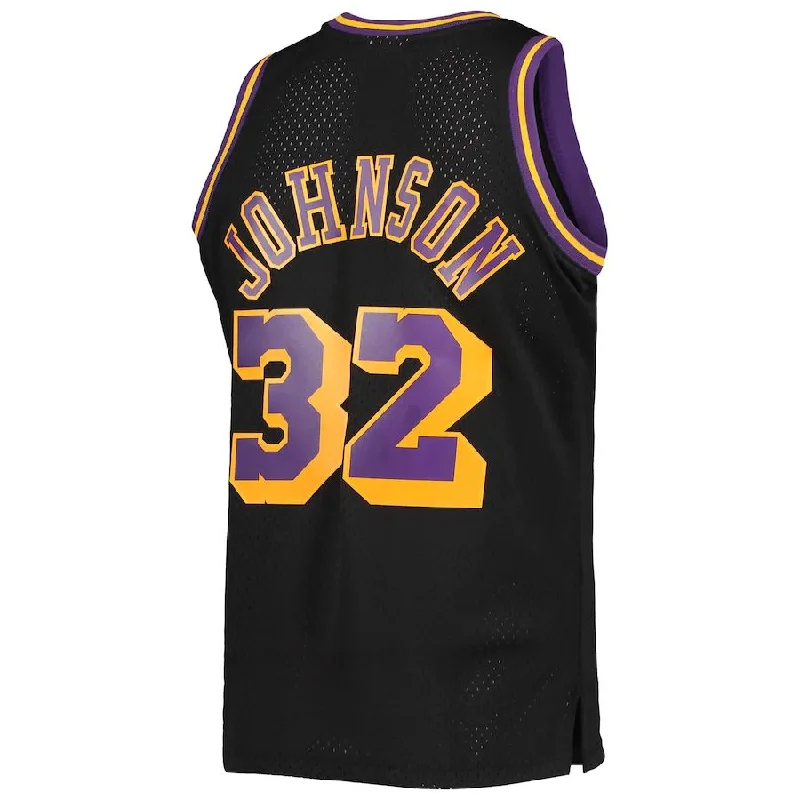 NFC official away jerseys -LA.Lakers #32 Magic Johnson Mitchell & Ness 1984-85 Hardwood Classics Reload 2.0 Throwback Swingman Jersey Black Stitched American Basketball Jersey