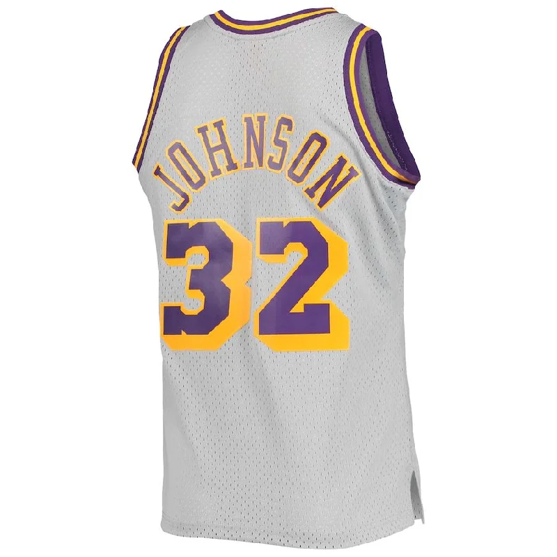 NFC football shirt with player number -LA.Lakers #32 Magic Johnson Mitchell & Ness 1984-85 Hardwood Classics Reload 2.0 Throwback Swingman Jersey Gray Stitched American Basketball Jersey