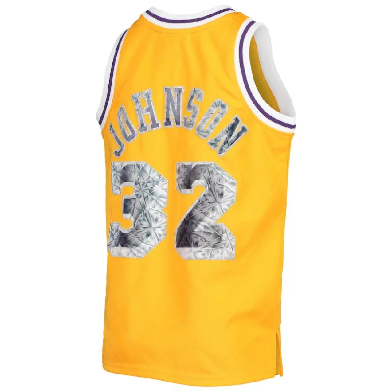 Classic NFC jerseys for collectors -LA.Lakers #32 Magic Johnson Mitchell & Ness Hardwood Classics 75th Anniversary Diamond Jersey Gold Stitched American Basketball Jersey