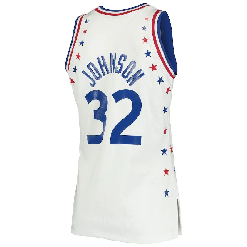 NFC jersey with embroidered patch -LA.Lakers #32 Magic Johnson Mitchell & Ness 1983 All-Star Game Hardwood Classics Authentic Jersey White Stitched American Basketball Jersey