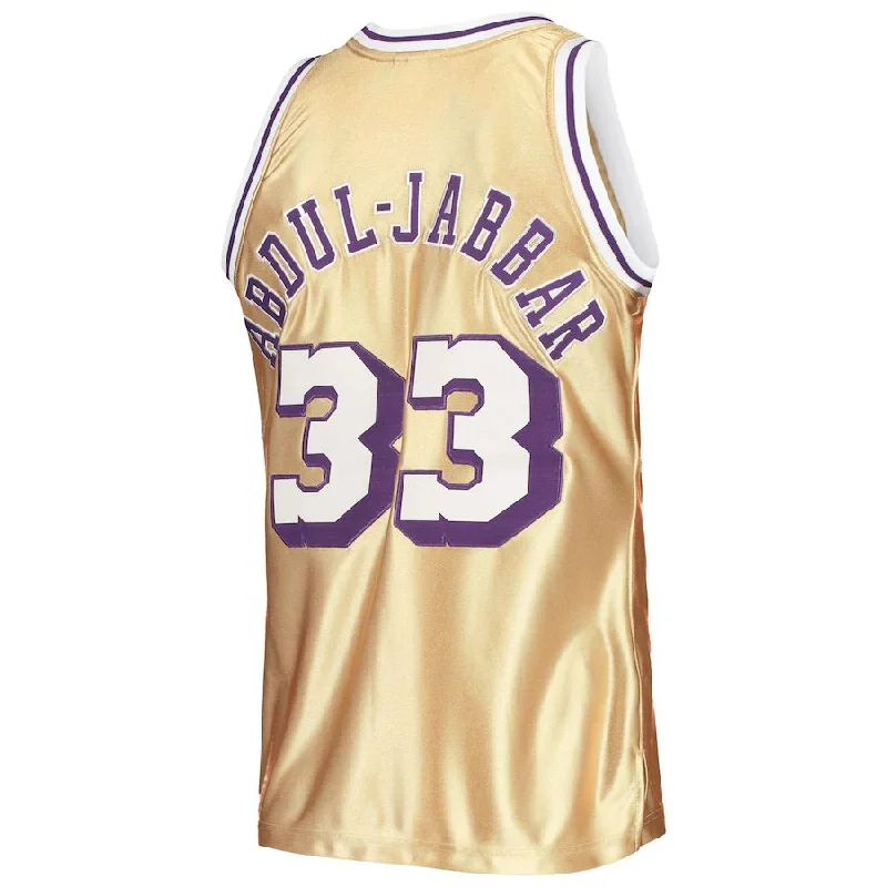 Youth NFC jerseys with player numbers -LA.Lakers #33 Kareem Abdul-Jabbar Mitchell & Ness 75th Anniversary 1983-84 Hardwood Classics Swingman Jersey Gold Stitched American Basketball Jersey