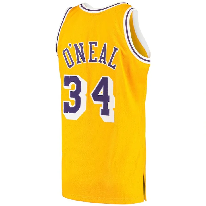 NFC jerseys for football supporters -LA.Lakers #34 Shaquille O'Neal Mitchell & Ness 1996-97 Hardwood Classics Authentic Jersey  Gold Stitched American Basketball Jersey