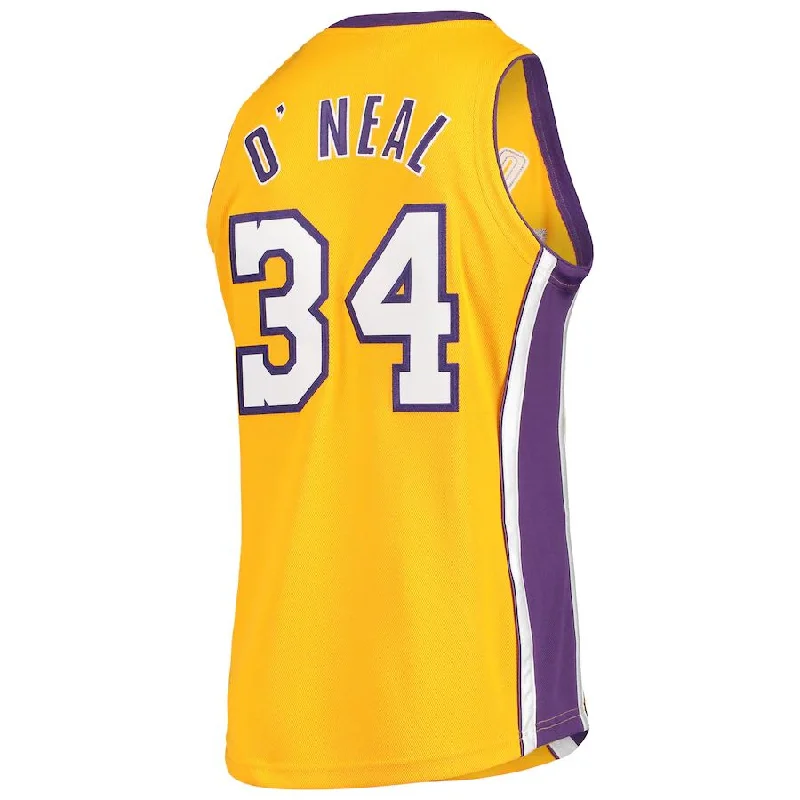 NFC team jerseys with vintage logos -LA.Lakers #34 Shaquille O'Neal Mitchell & Ness 2000 NBA Finals Hardwood Classics Authentic Jersey  Gold Stitched American Basketball Jersey