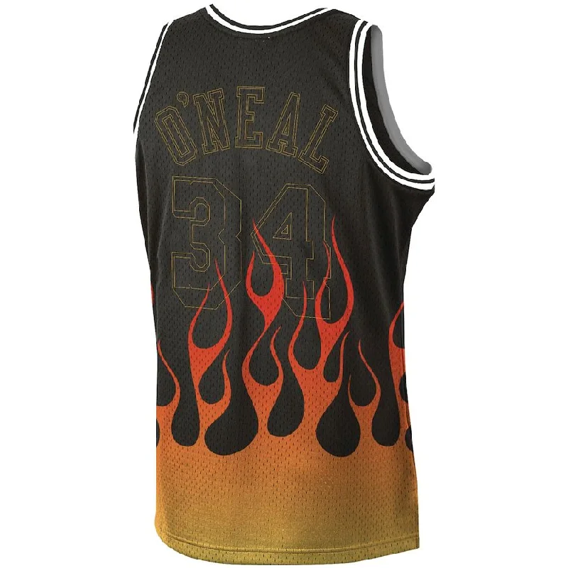 Premium NFC football jerseys -LA.Lakers #34 Shaquille O'Neal Mitchell & Ness 1996-97 Hardwood Classics Flames Swingman Jersey Black Stitched American Basketball Jersey