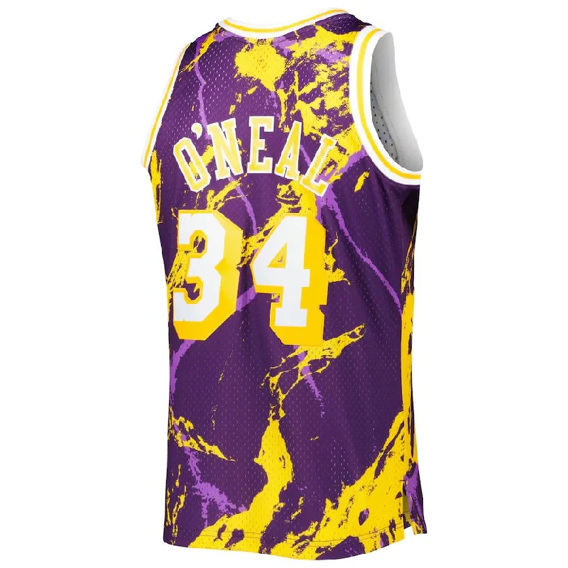 NFC team jersey for game day -LA.Lakers #34 Shaquille O'Neal Mitchell & Ness 1996-97 Hardwood Classics Marble Swingman Jersey Purple Stitched American Basketball Jersey