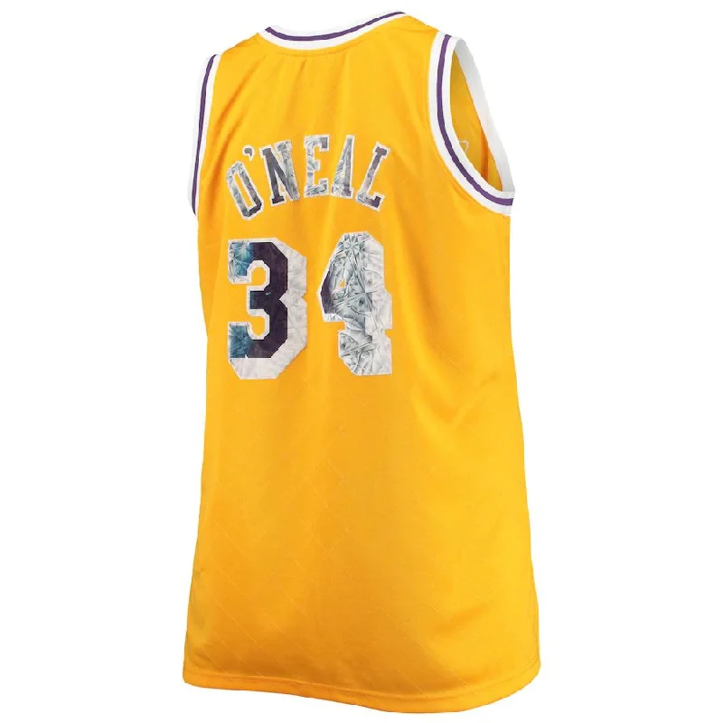 NFC football jerseys for sale near me -LA.Lakers #34 Shaquille O'Neal Mitchell & Ness Big & Tall 1996-97 75th Anniversary Diamond Swingman Jersey Gold Stitched American Basketball Jersey