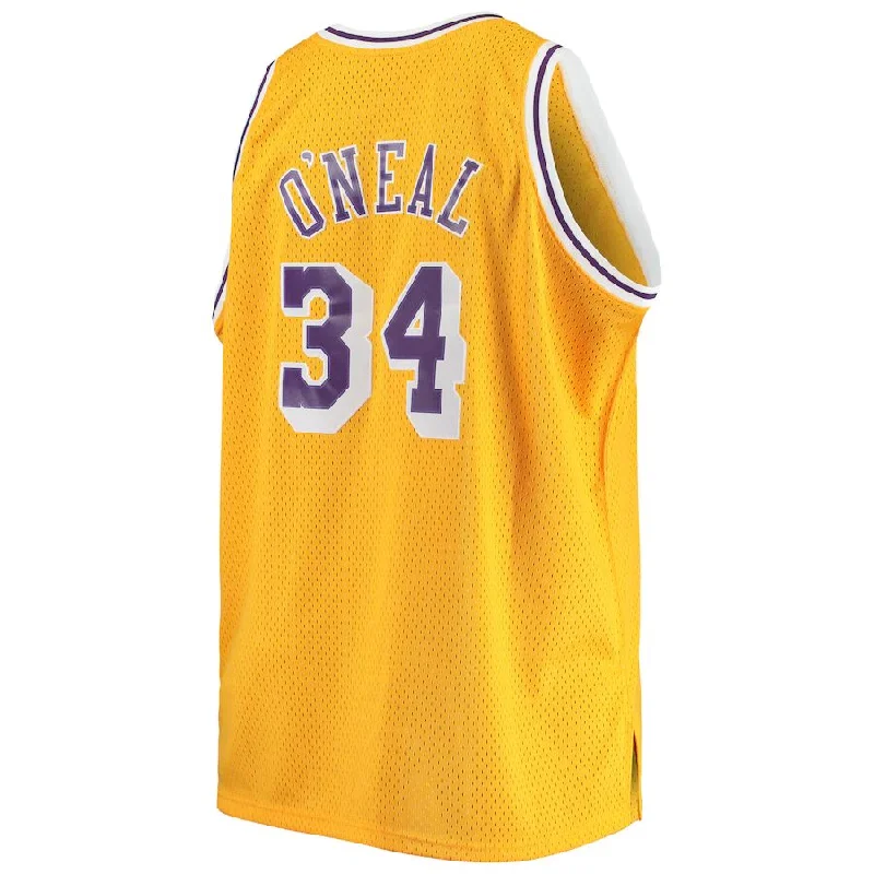 NFC jerseys with fan-favorite players -LA.Lakers #34 Shaquille O'Neal Mitchell & Ness Big & Tall Hardwood Classics Jersey Gold Stitched American Basketball Jersey