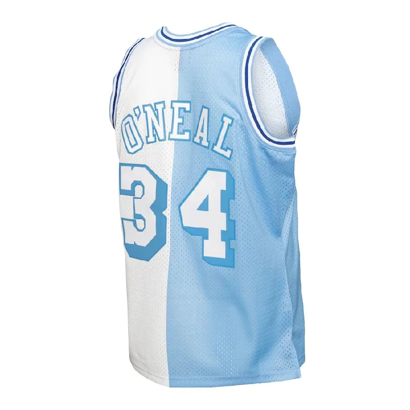 Personalized NFC jerseys for fans -LA.Lakers #34 Shaquille O'Neal Mitchell & Ness Big & Tall Hardwood Classics 1996-97 Split Swingman Jersey Powder Blue White Stitched American Basketball Jersey