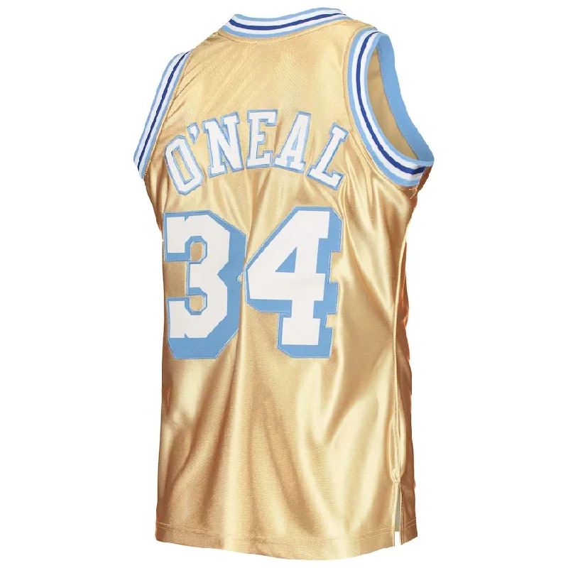 NFC jerseys with modern design -LA.Lakers #34 Shaquille O'Neal Mitchell & Ness 75th Anniversary 1996-97 Hardwood Classics Swingman Jersey Gold Stitched American Basketball Jersey