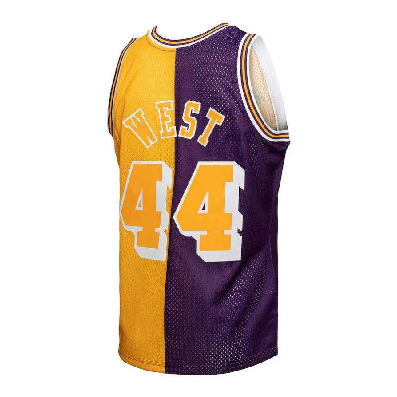 Best NFC football jerseys -LA.Lakers #44 Jerry West Mitchell & Ness Hardwood Classics 1971-72 Split Swingman Jersey Purple Gold Stitched American Basketball Jersey